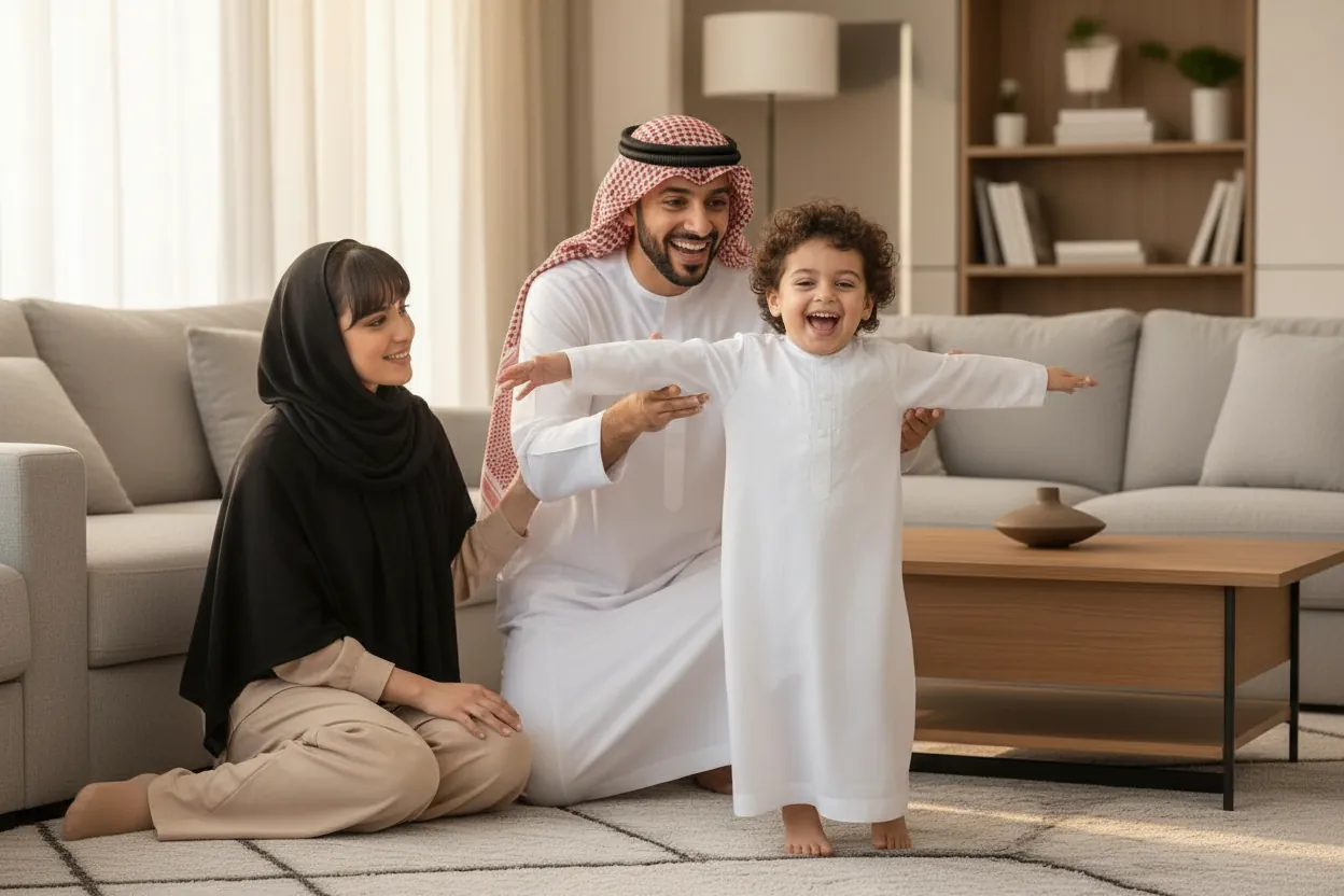 عائلة سعيدة تستمتع بمنزل نظيف ومعقم بخدمات كلينوكس في الرياض